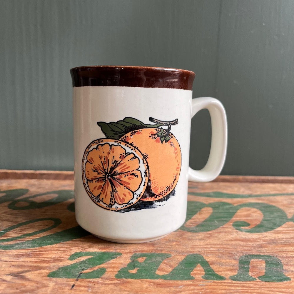 Vintage Orange Graphic Chefmate Korea Stoneware Mug